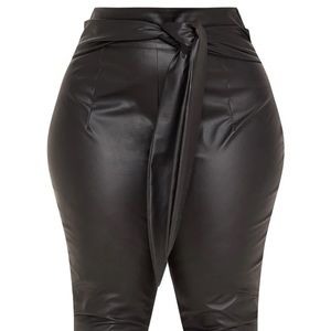 Plus Black Faux Leather Belt Detail Pants